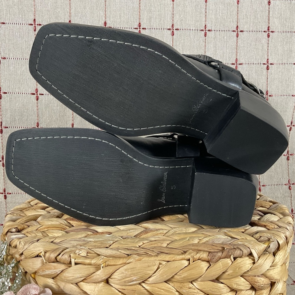 Sam Edelman “Bellamie” Black Leather Chunky Heel Ankle Bootie Square Toe Sz 5 - Picture 4 of 8